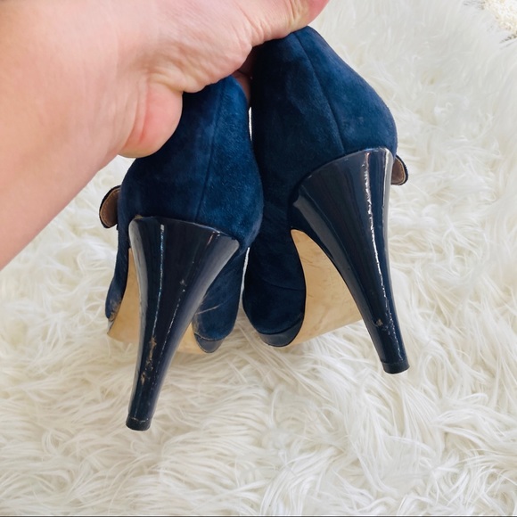 Franco Sarto | Blue Suede T-Strap Heels - Picture 4 of 6